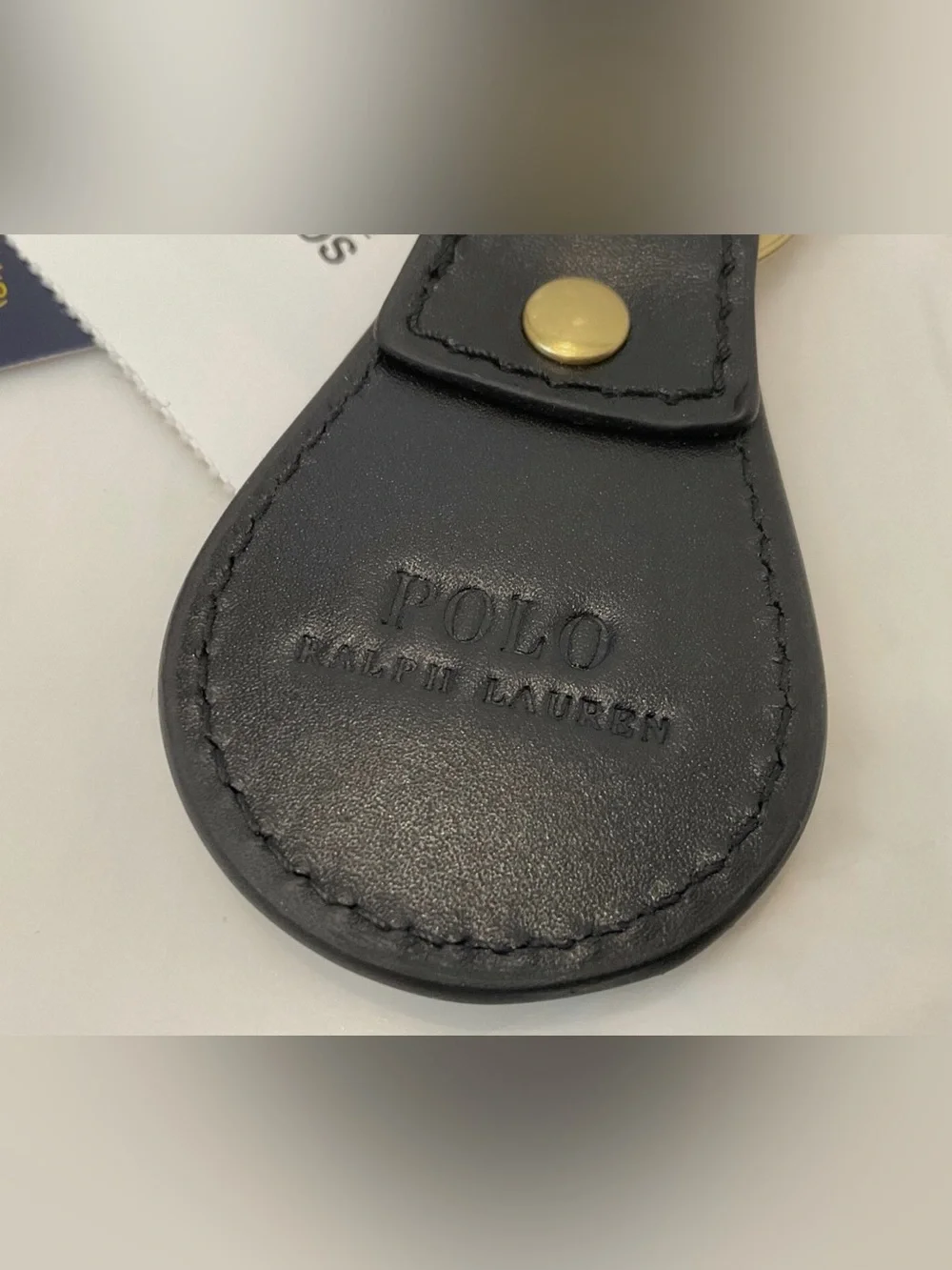 NEW Polo Ralph Lauren Leather Embossed POLO PLAYER Key Ring Keychain - BLACK